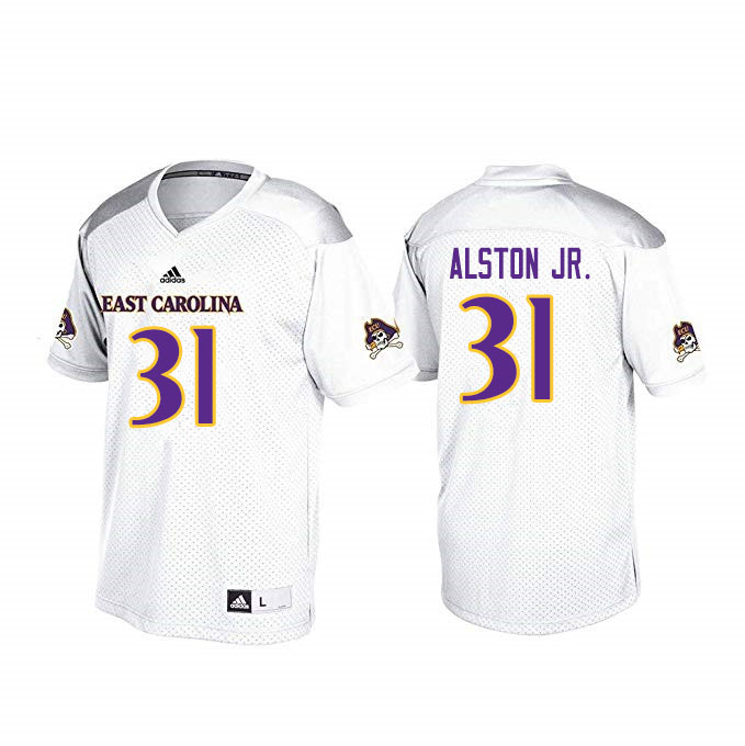 Men #31 Derrick Alston Jr. ECU Pirates College Football Jerseys Sale-White - Click Image to Close